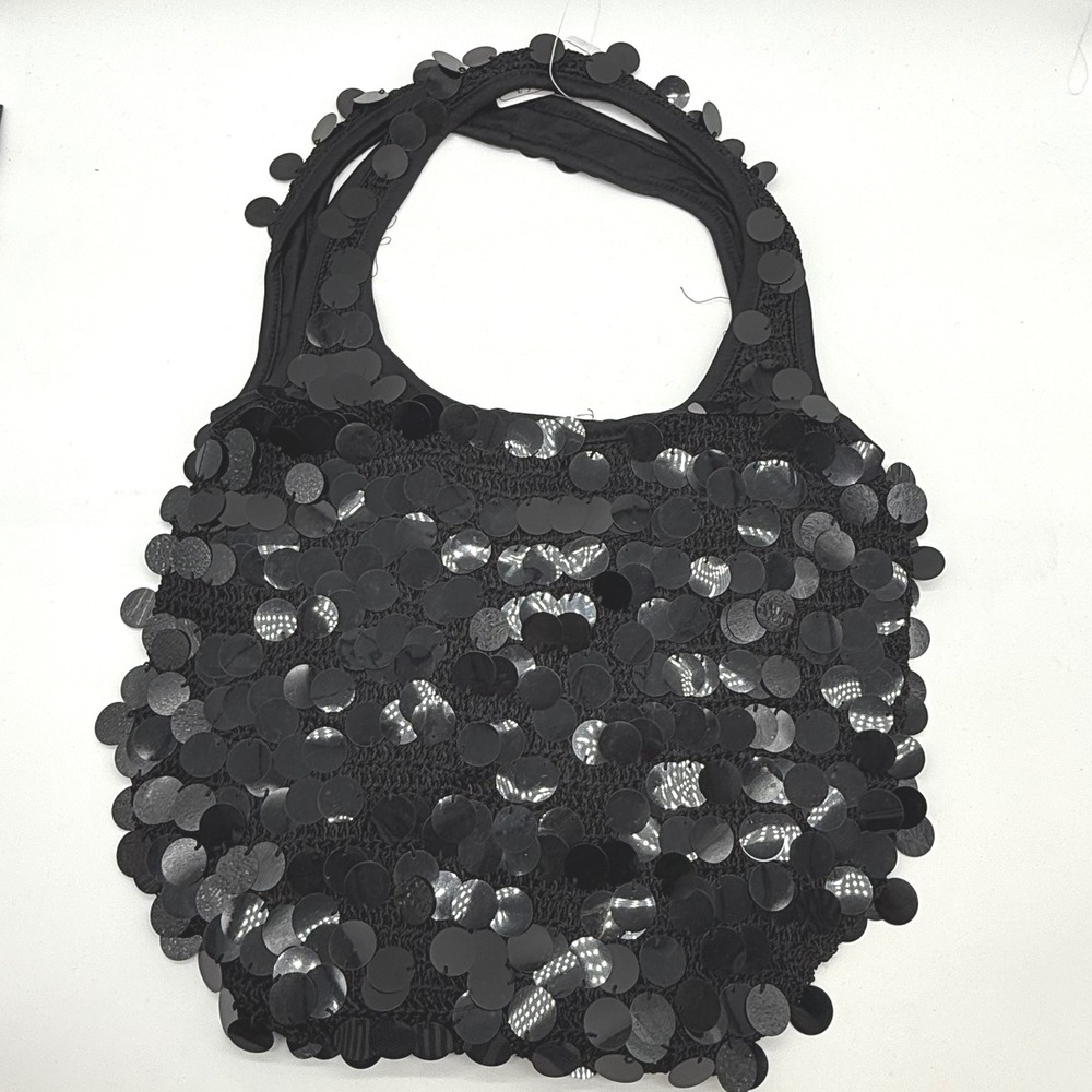 Black Sequin‎ Embellished Tote Bag Purse Unique Design Evening Out